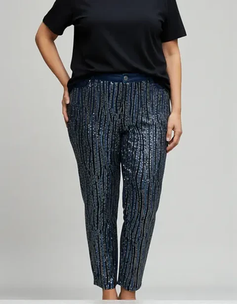 Pantalones Frontal De Lentejuelas Talla Grande 5xl /62-64