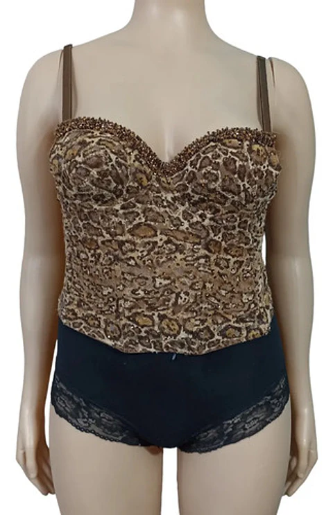 Bustier Tipo Corset Encaje Leopardo Y Cuentas Talla L - Xl
