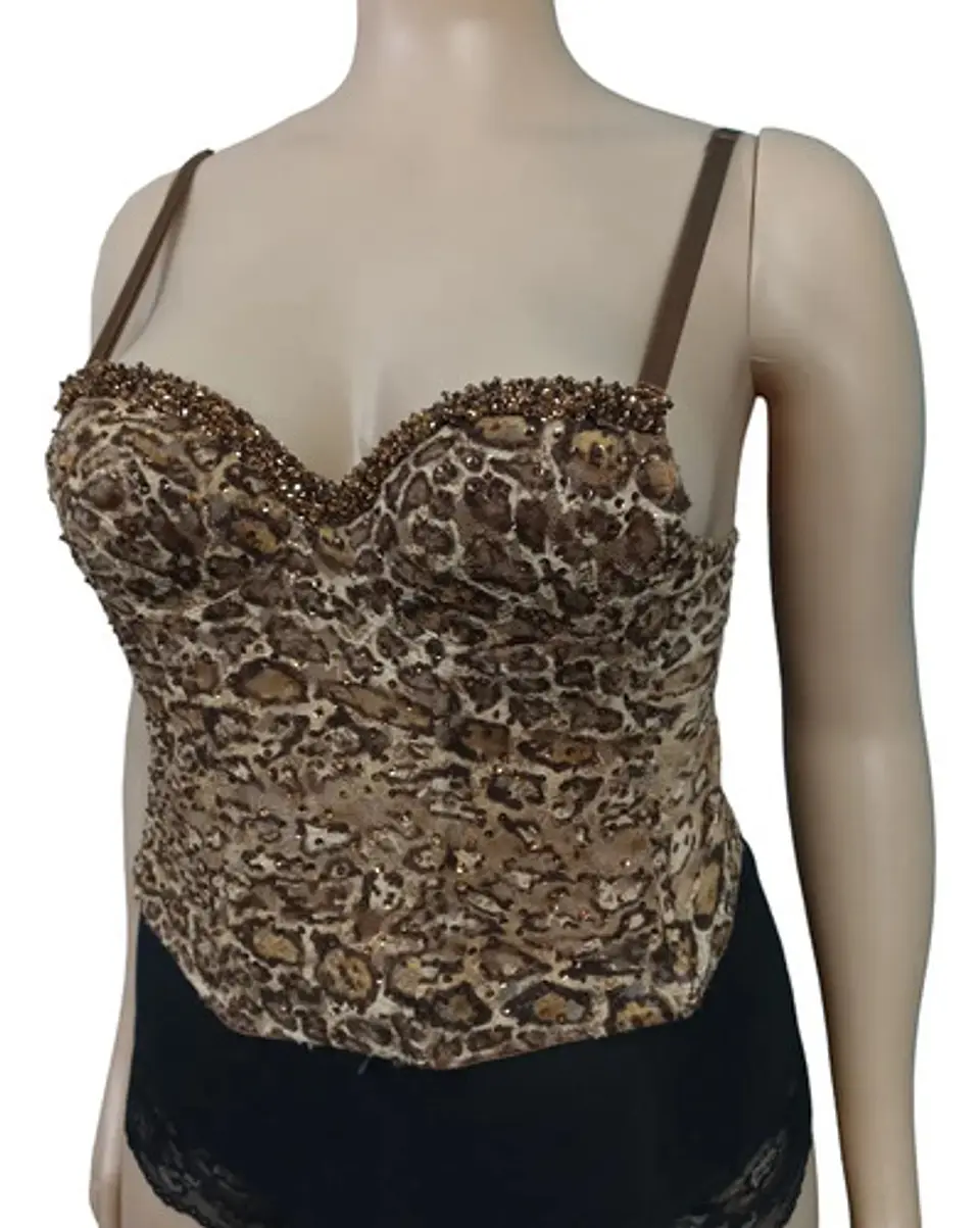 Bustier Tipo Corset Encaje Leopardo Y Cuentas Talla L - Xl 2