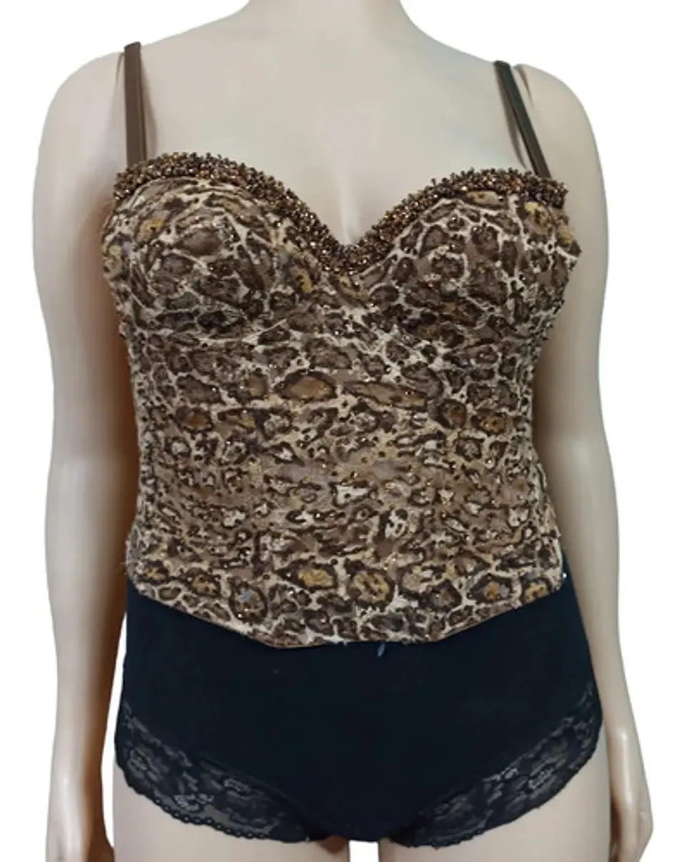 Bustier Tipo Corset Encaje Leopardo Y Cuentas Talla L - Xl 3