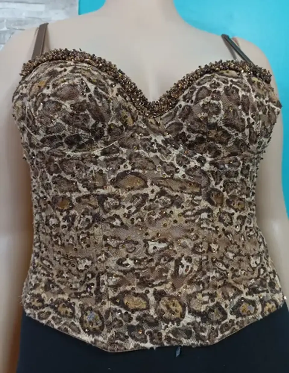 Bustier Tipo Corset Encaje Leopardo Y Cuentas Talla L - Xl 4