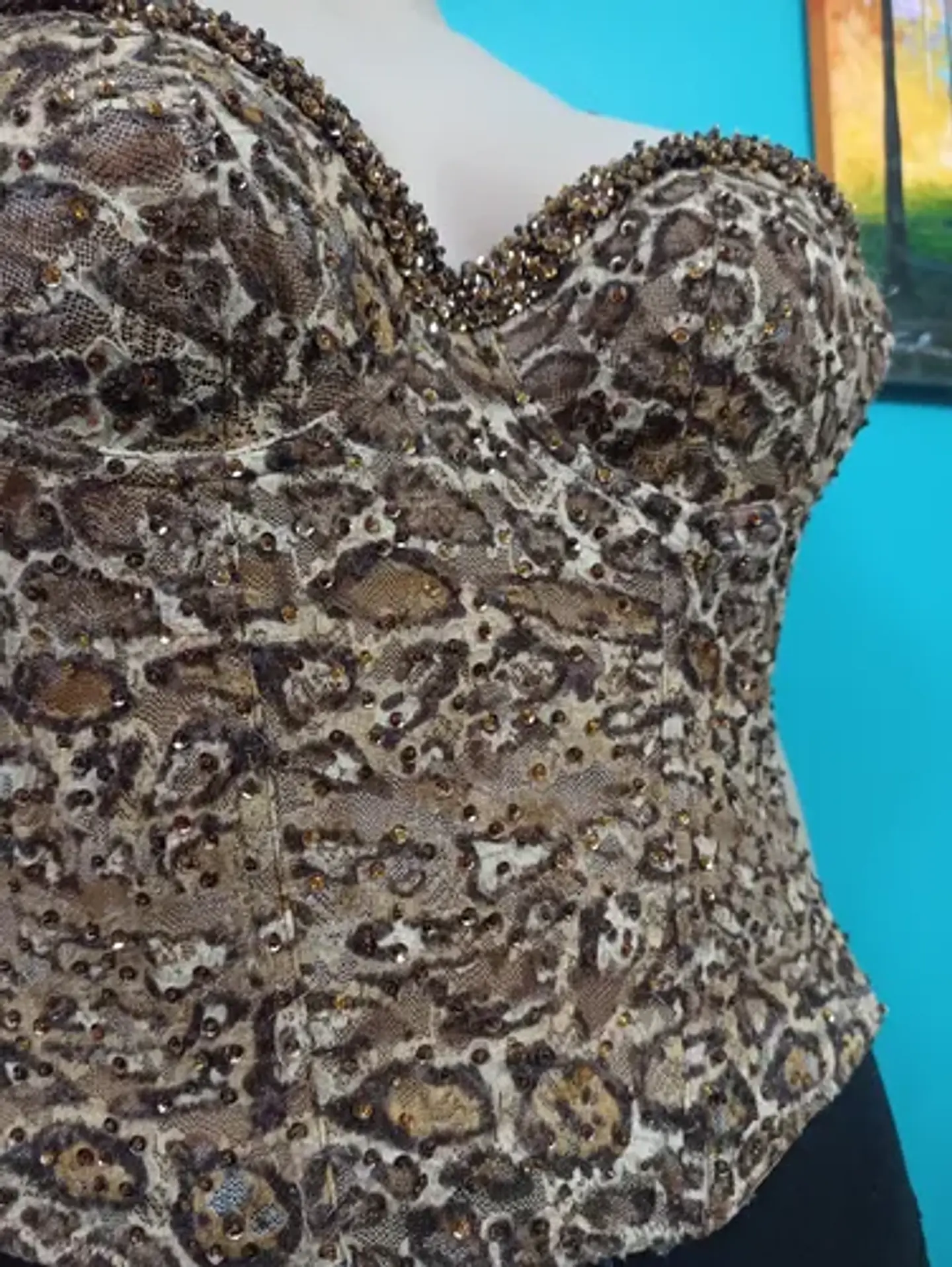 Bustier Tipo Corset Encaje Leopardo Y Cuentas Talla L - Xl 5