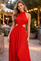 Vestido Rojo De Fiesta - Noche  Con Aberturas Y Cuello Alto - Miniatura 1