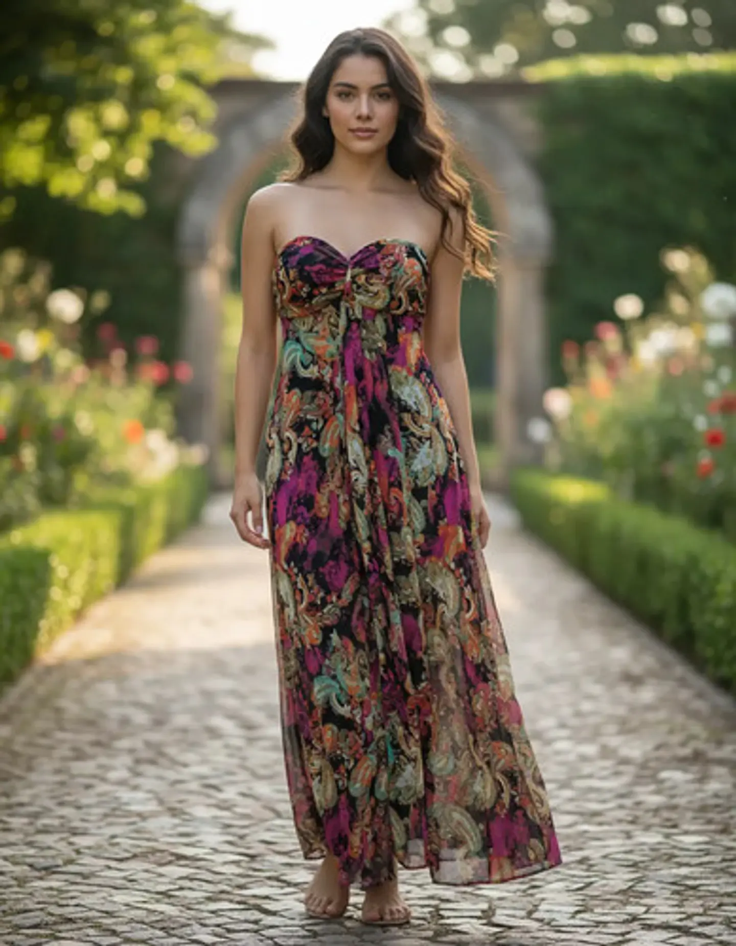 Maxi Vestido Floral Strapless Mujer Talla M 1