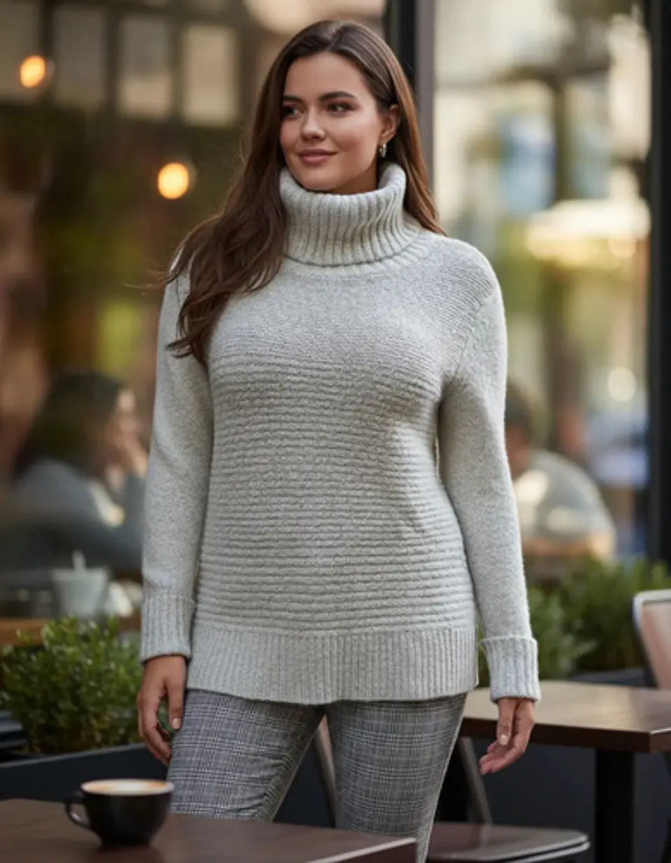 Sweater De Cuello Alto Vera Wang Gris Con Brillos - Talla L 1