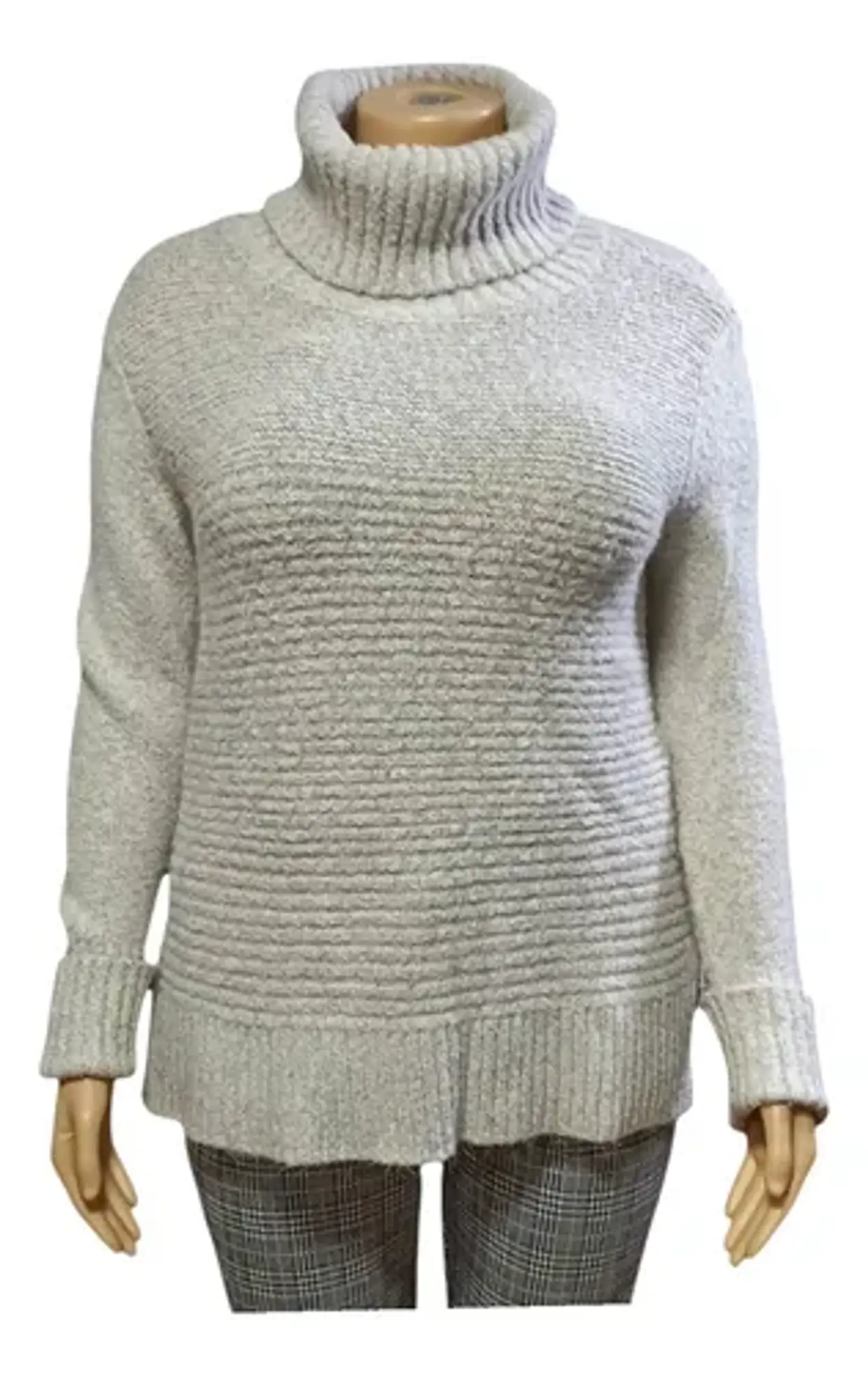 Sweater De Cuello Alto Vera Wang Gris Con Brillos - Talla L 2