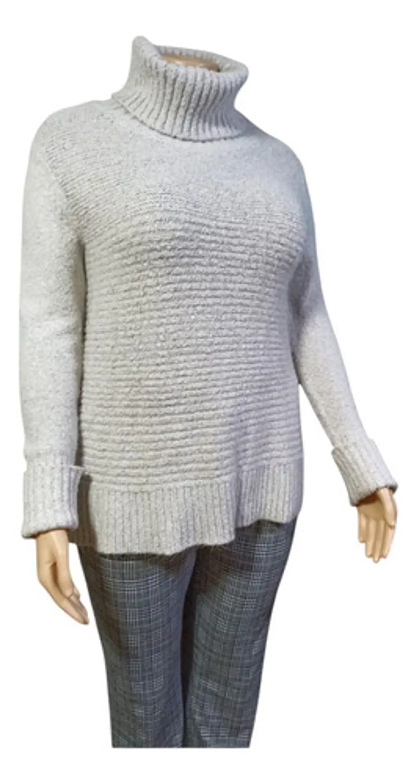 Sweater De Cuello Alto Vera Wang Gris Con Brillos - Talla L 3