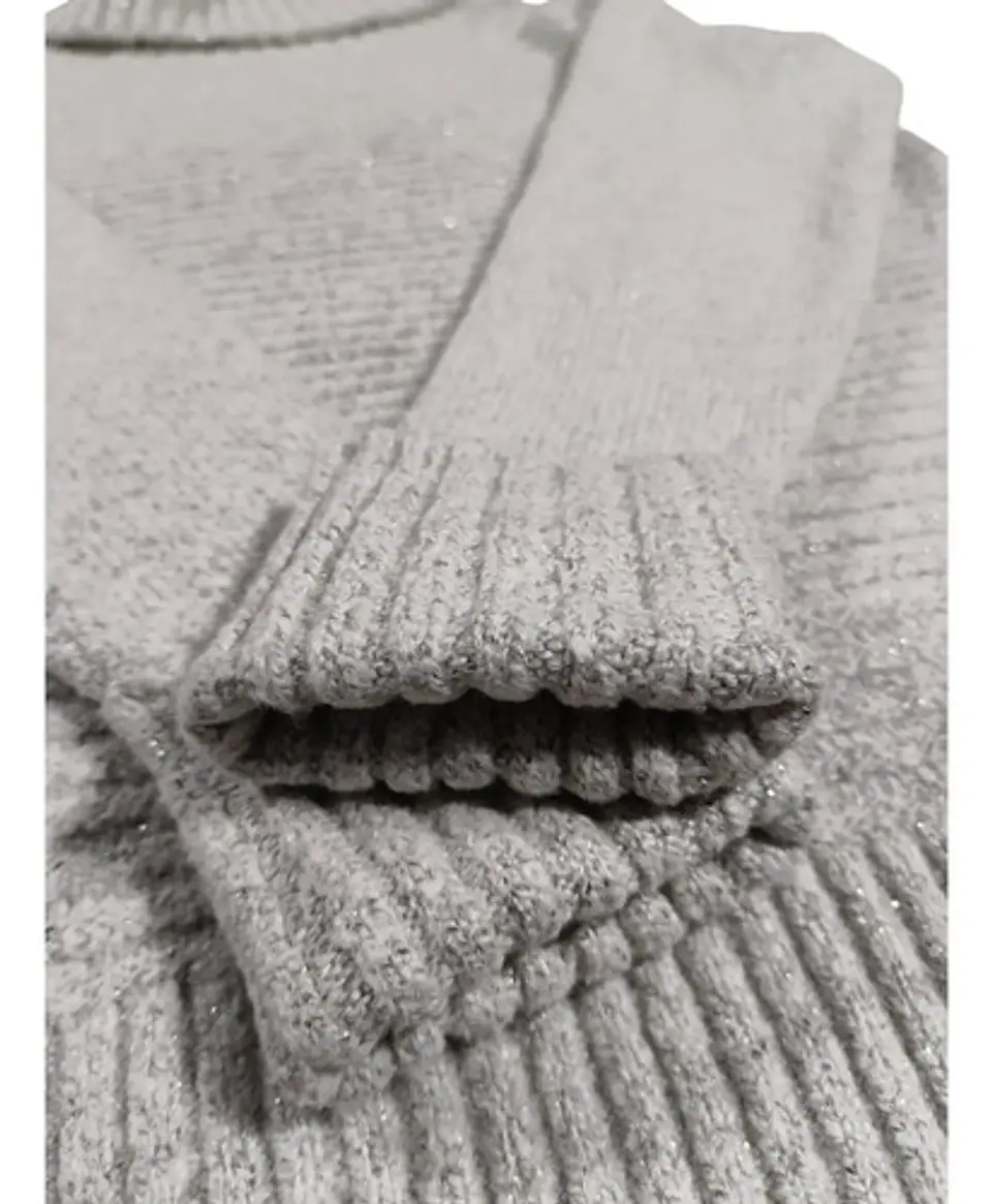 Sweater De Cuello Alto Vera Wang Gris Con Brillos - Talla L 8