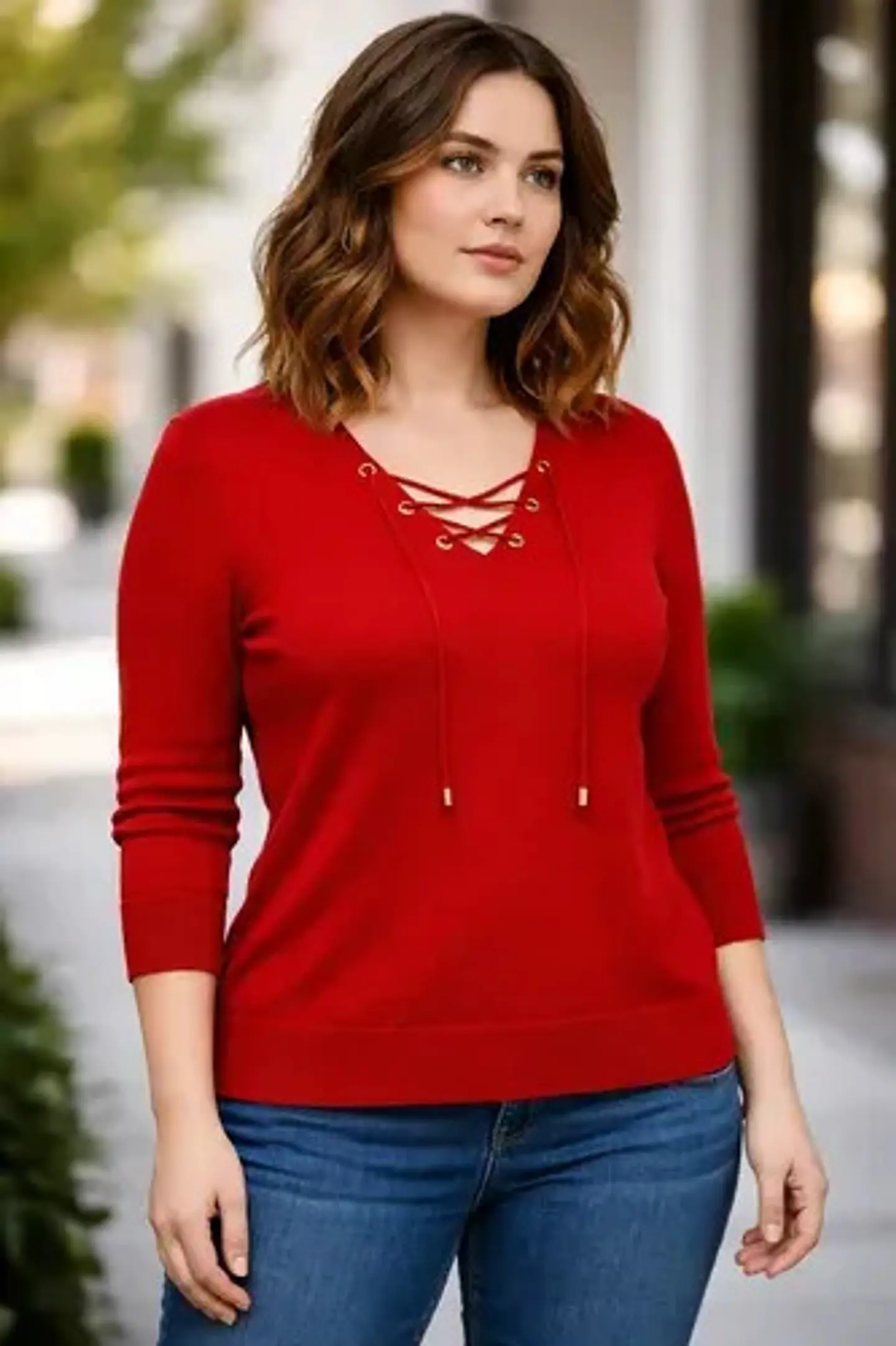 Sweater Calvin Klein Rojo Mangas 3/4 Para Mujer Talla L 1