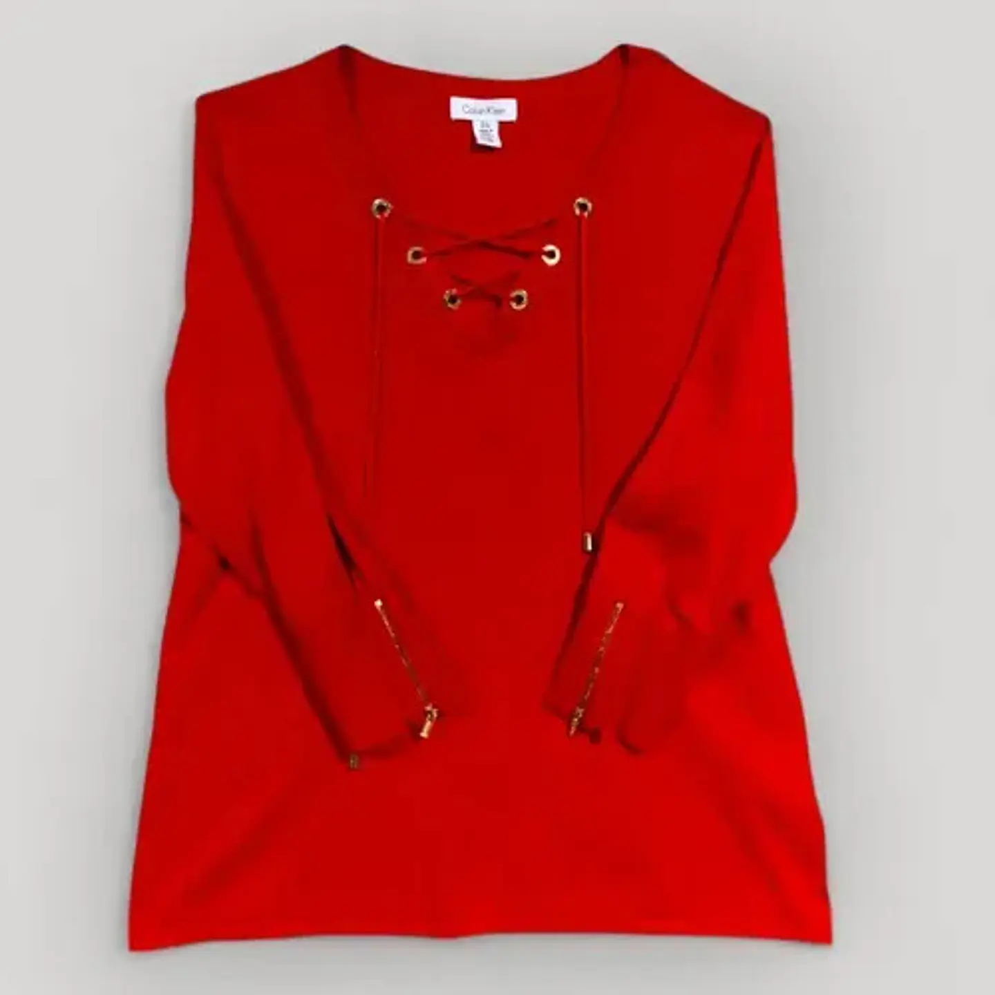 Sweater Calvin Klein Rojo Mangas 3/4 Para Mujer Talla L 6