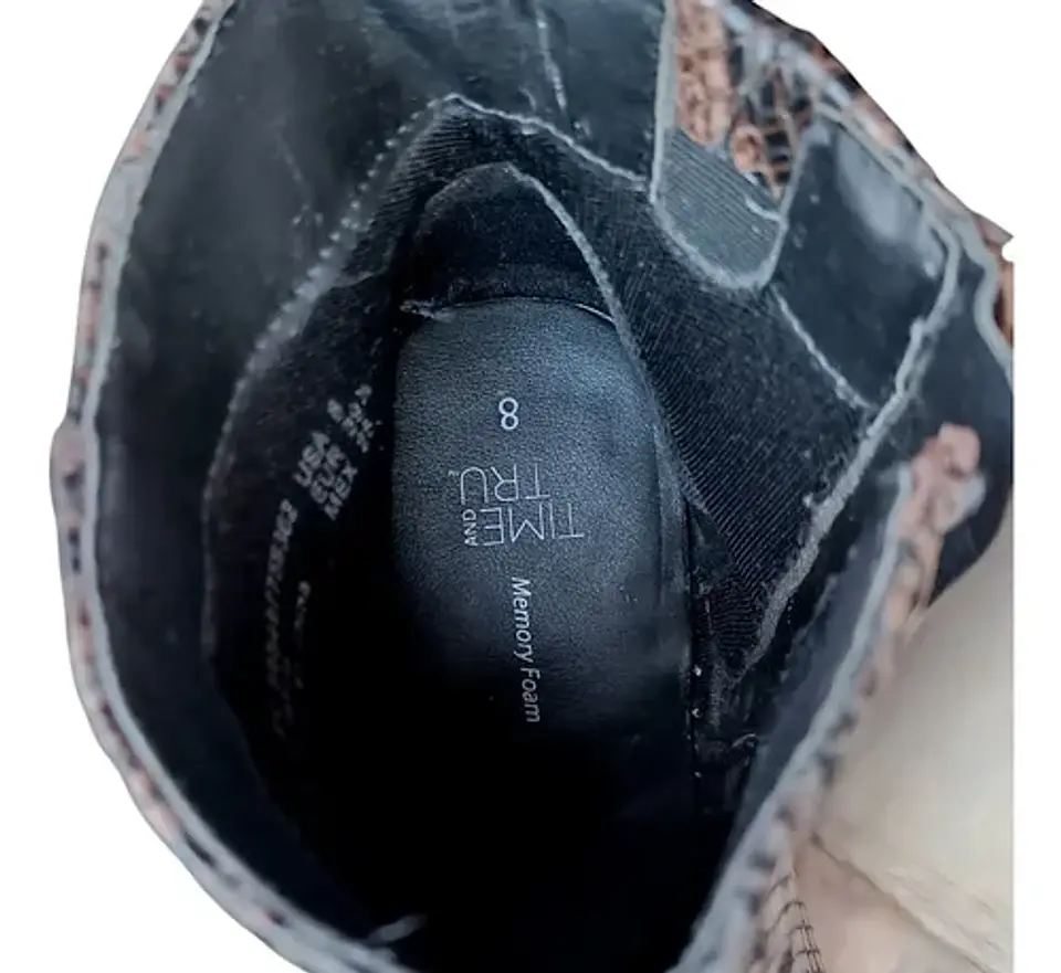Botín Cuero Piton Con Punta Y Tacón Cuadrado - Talla 38 9