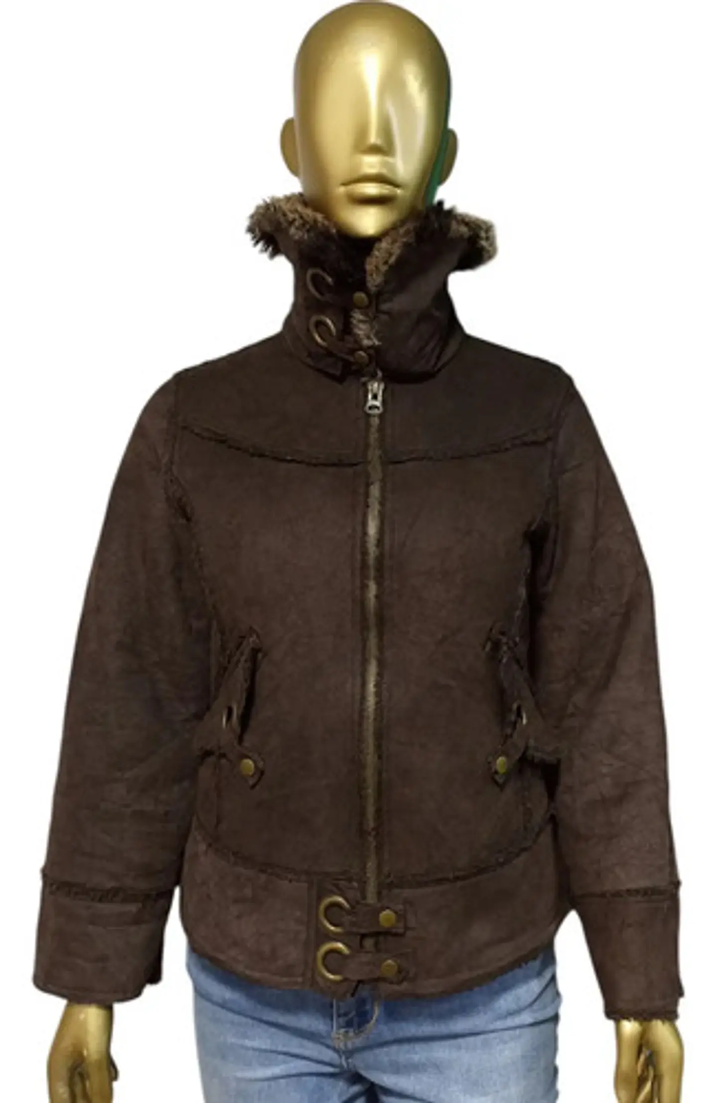 Chaqueta Tipo Aviadora de Gamuza y Piel Sintética - Talla L 2