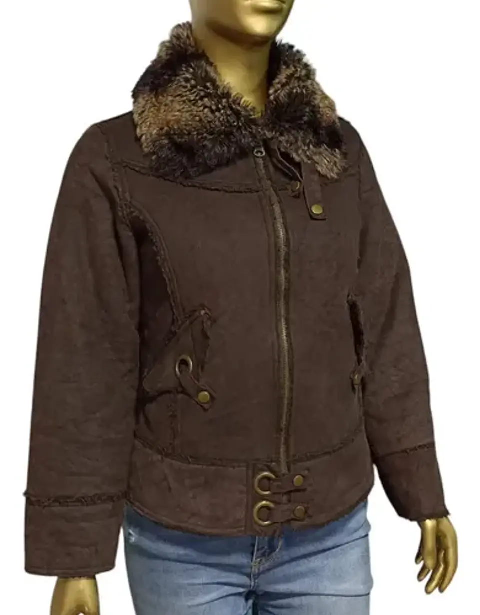 Chaqueta Tipo Aviadora de Gamuza y Piel Sintética - Talla L 3