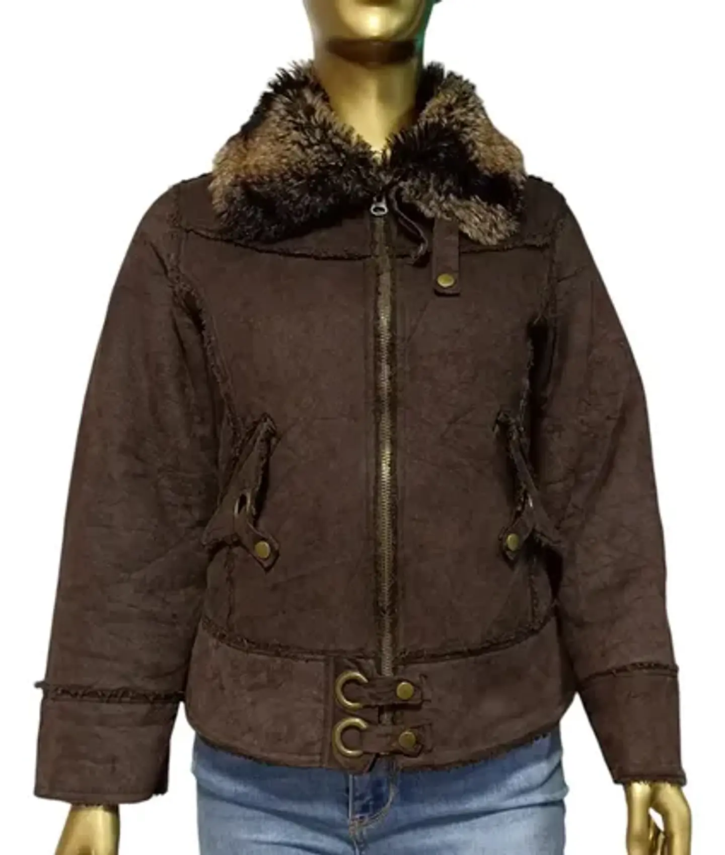 Chaqueta Tipo Aviadora de Gamuza y Piel Sintética - Talla L 4