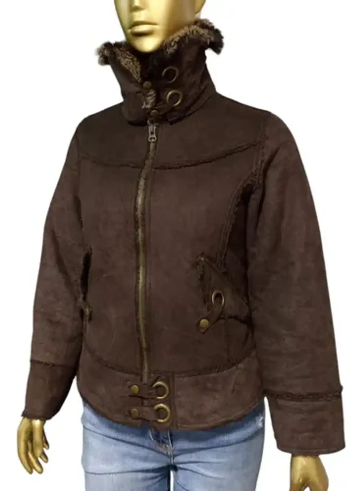 Chaqueta Tipo Aviadora de Gamuza y Piel Sintética - Talla L 5