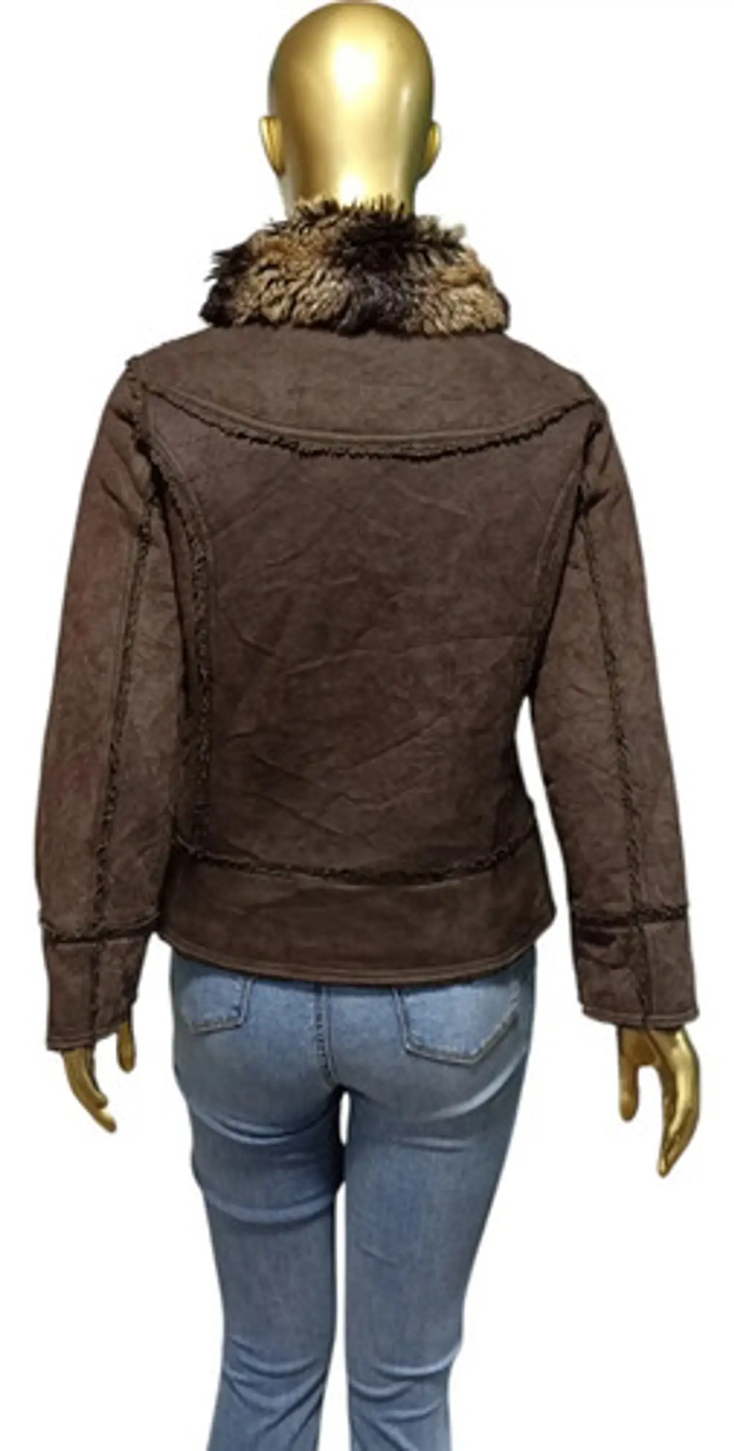 Chaqueta Tipo Aviadora de Gamuza y Piel Sintética - Talla L 6