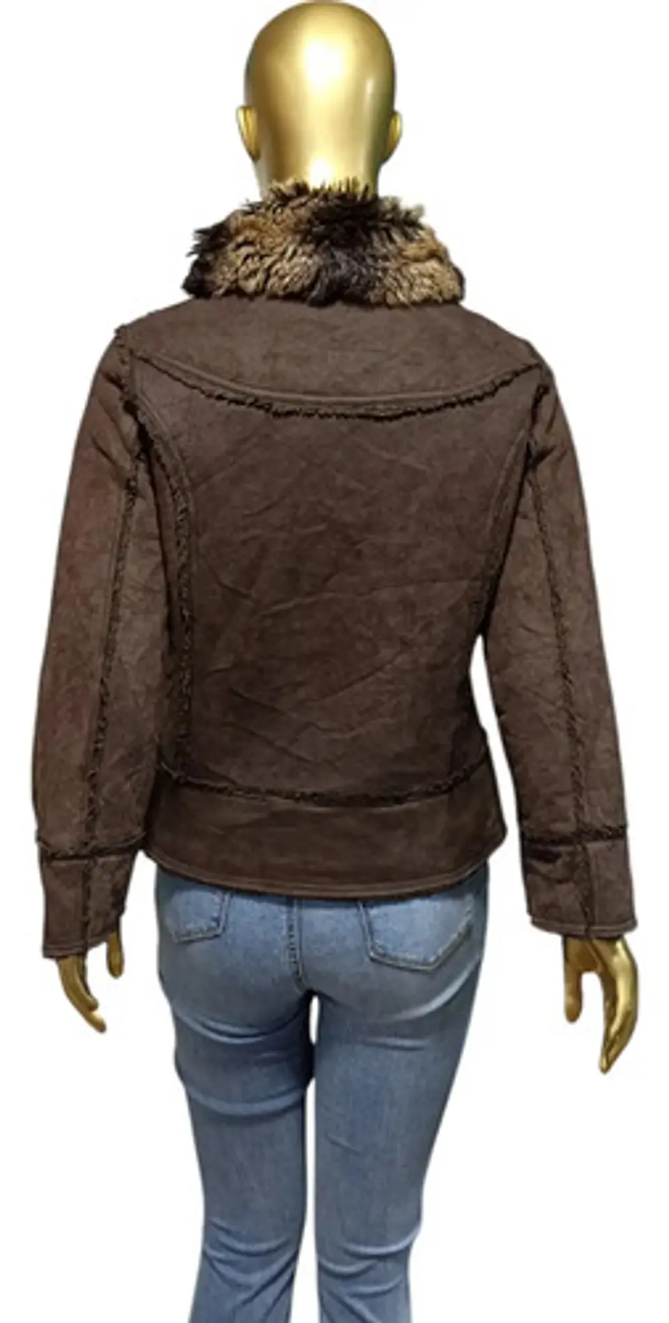 Chaqueta Tipo Aviadora de Gamuza y Piel Sintética - Talla L 6