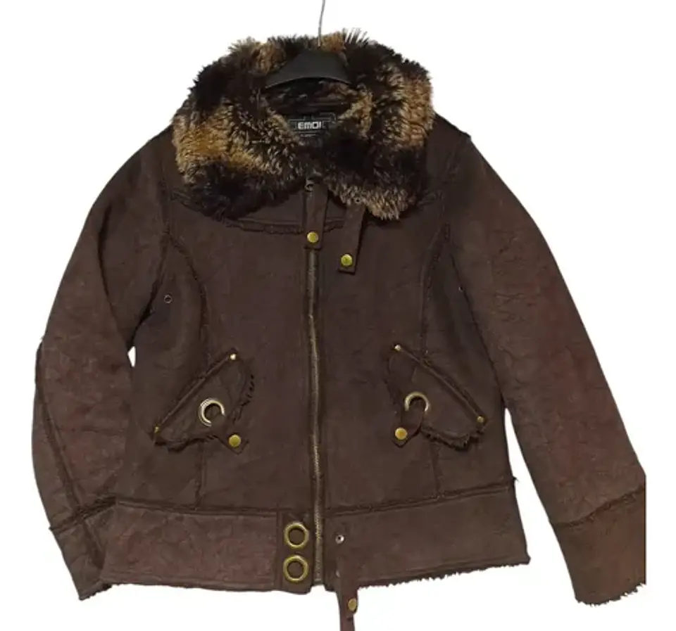 Chaqueta Tipo Aviadora de Gamuza y Piel Sintética - Talla L 7