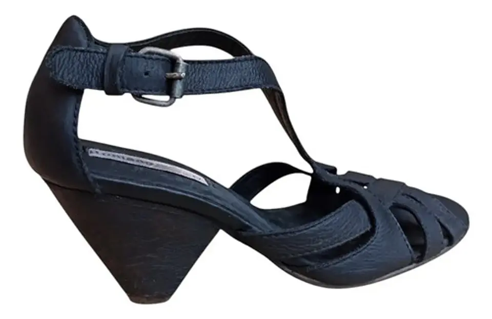 Sandalia De Cuero Taco Cónico Vintage Romano Para Mujer 37 2