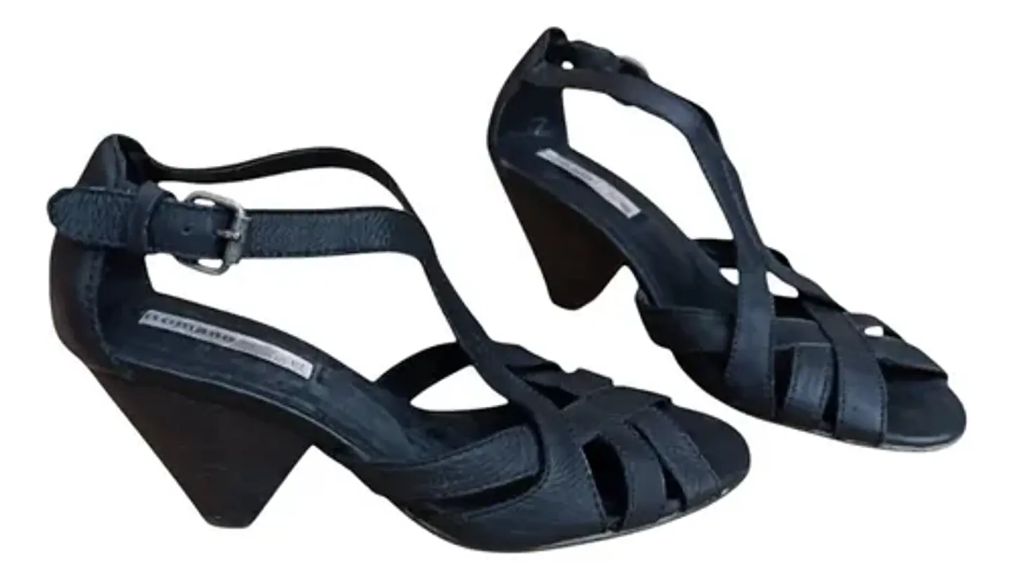 Sandalia De Cuero Taco Cónico Vintage Romano Para Mujer 37 5