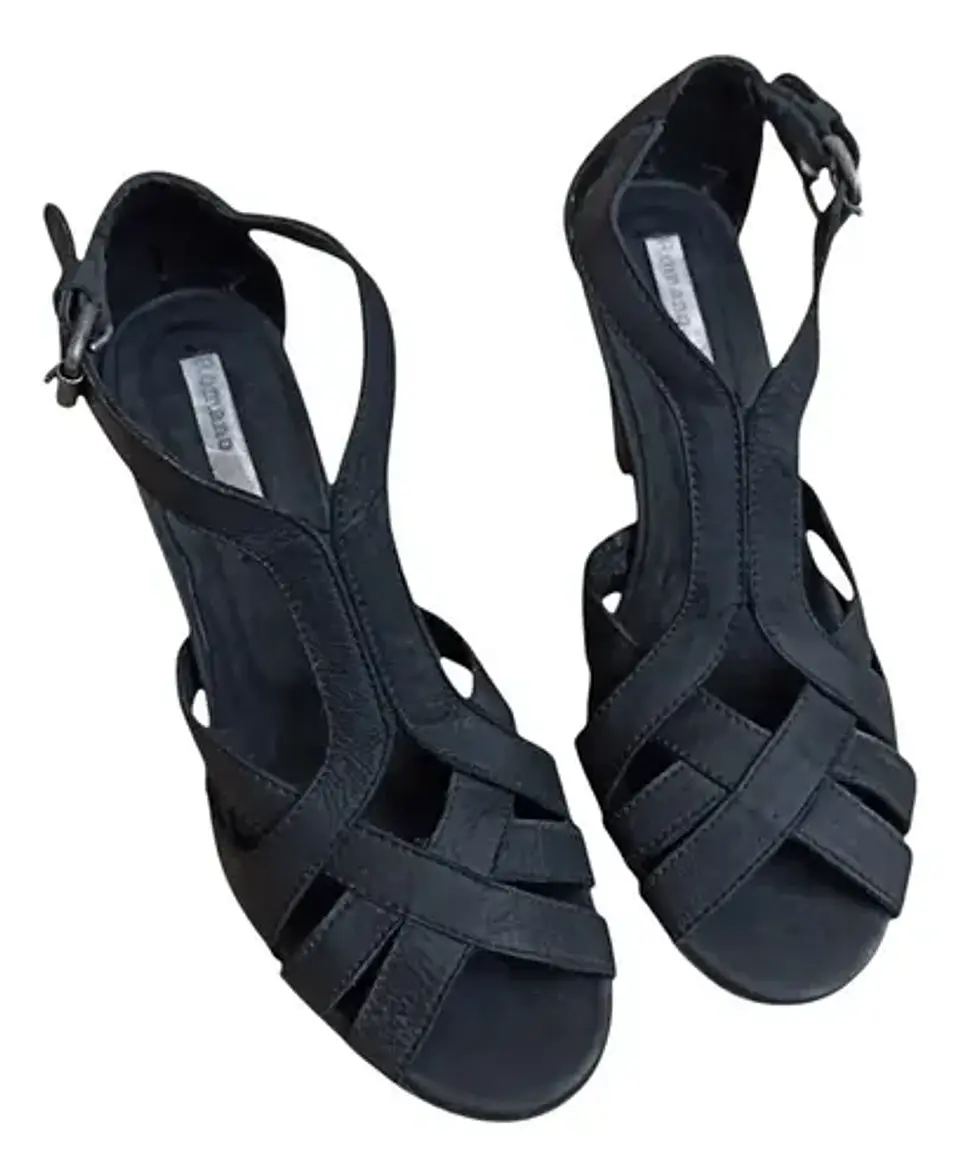 Sandalia De Cuero Taco Cónico Vintage Romano Para Mujer 37 6