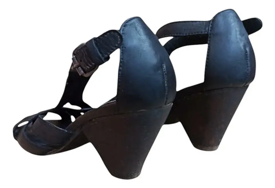 Sandalia De Cuero Taco Cónico Vintage Romano Para Mujer 37 8
