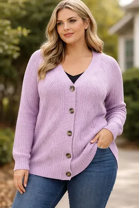 Sweater Cardigan Trenzado Newport Lila - Tallas Grandes 3xl