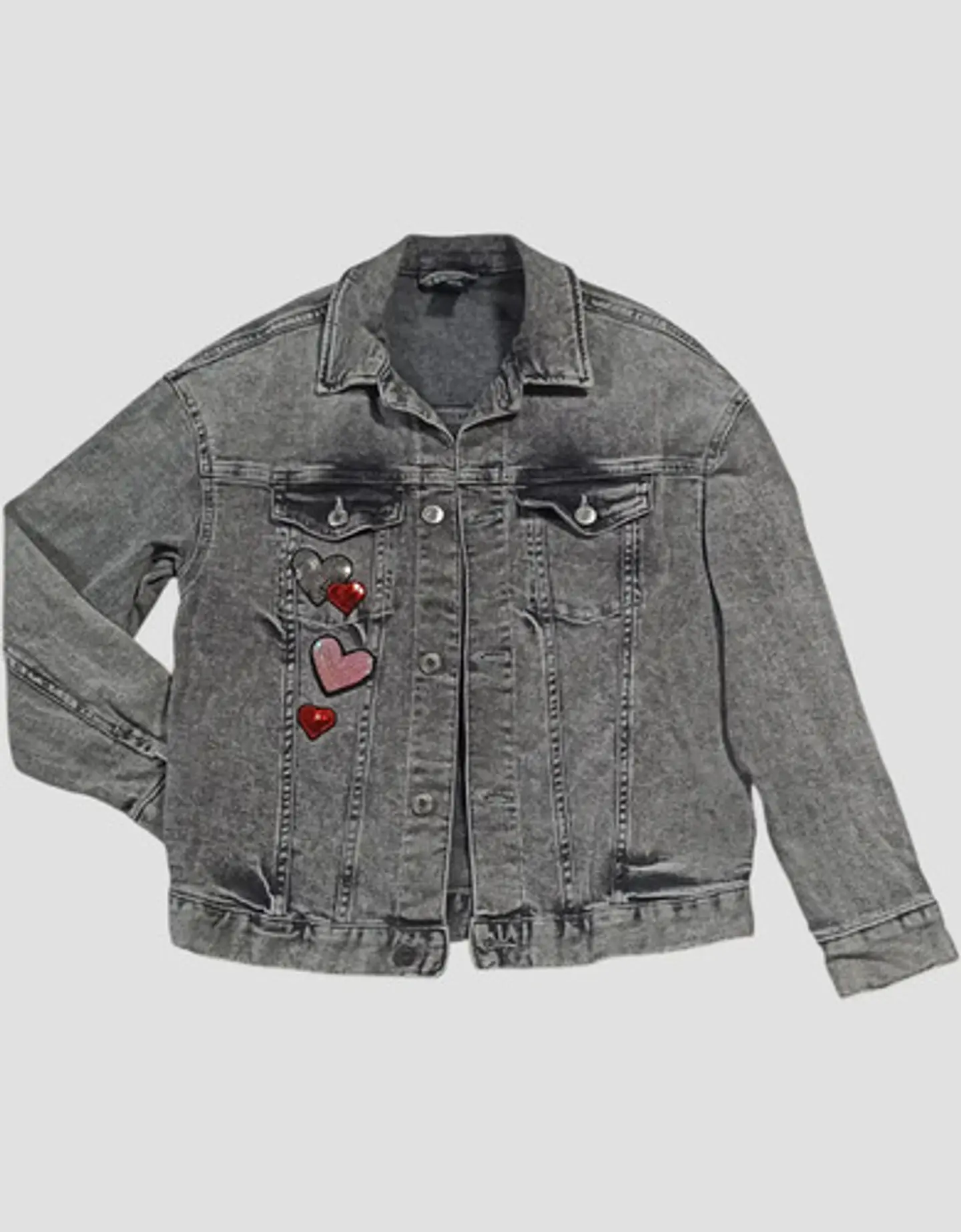 Chaqueta de Mezclilla con Parches de Lentejuelas H & M Talla 10-12 2