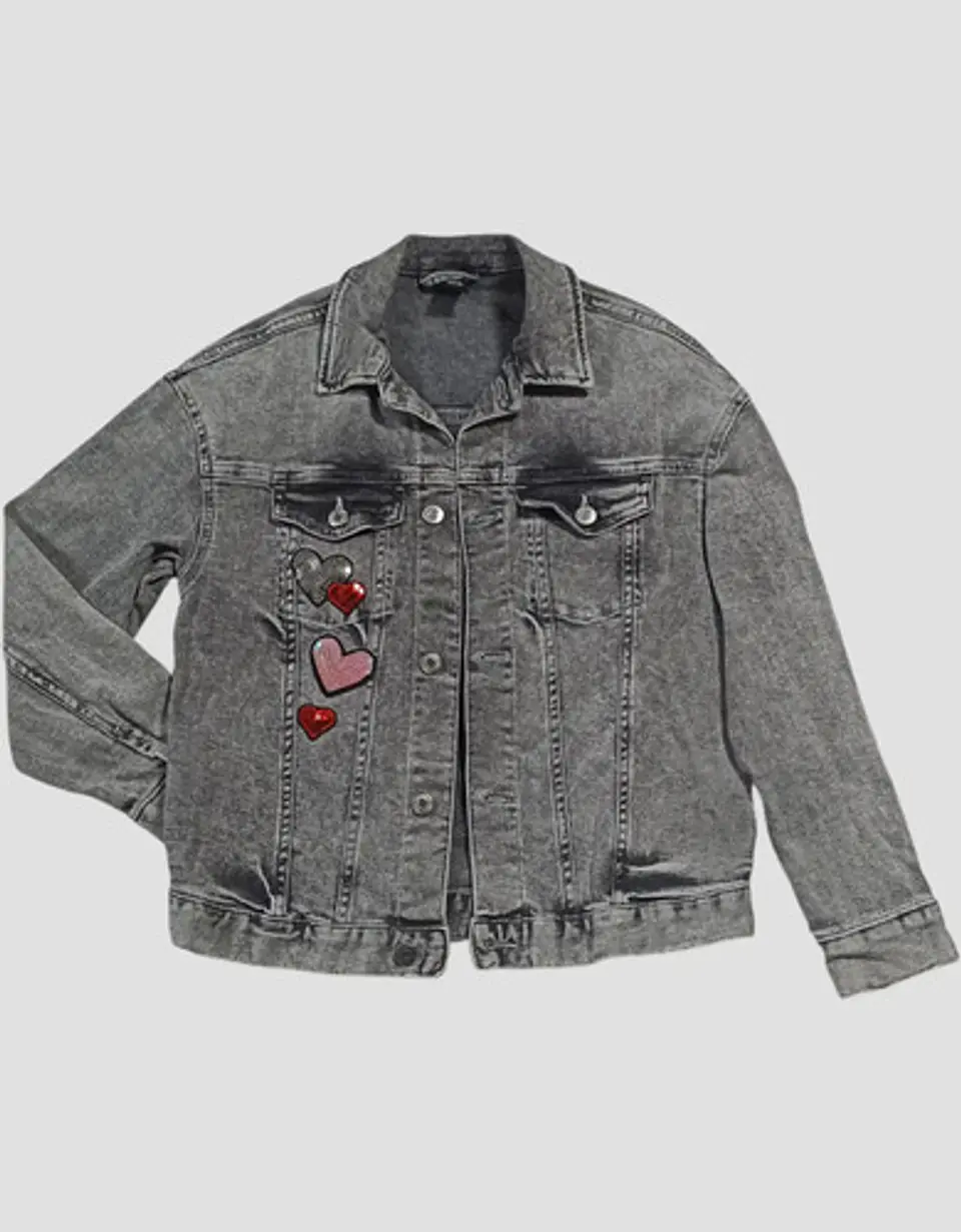 Chaqueta de Mezclilla con Parches de Lentejuelas H & M Talla 10-12 2