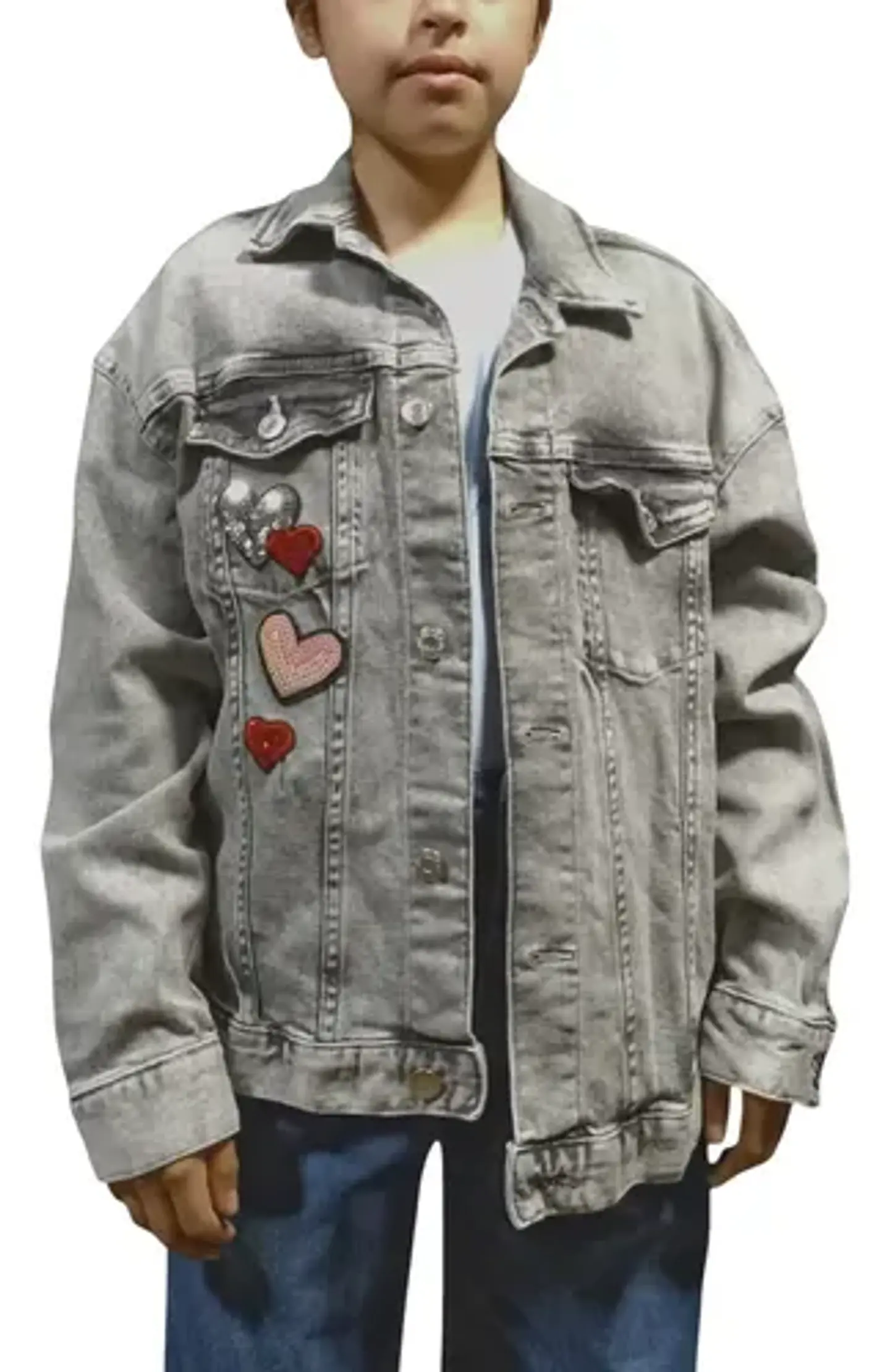 Chaqueta de Mezclilla con Parches de Lentejuelas H & M Talla 10-12 3