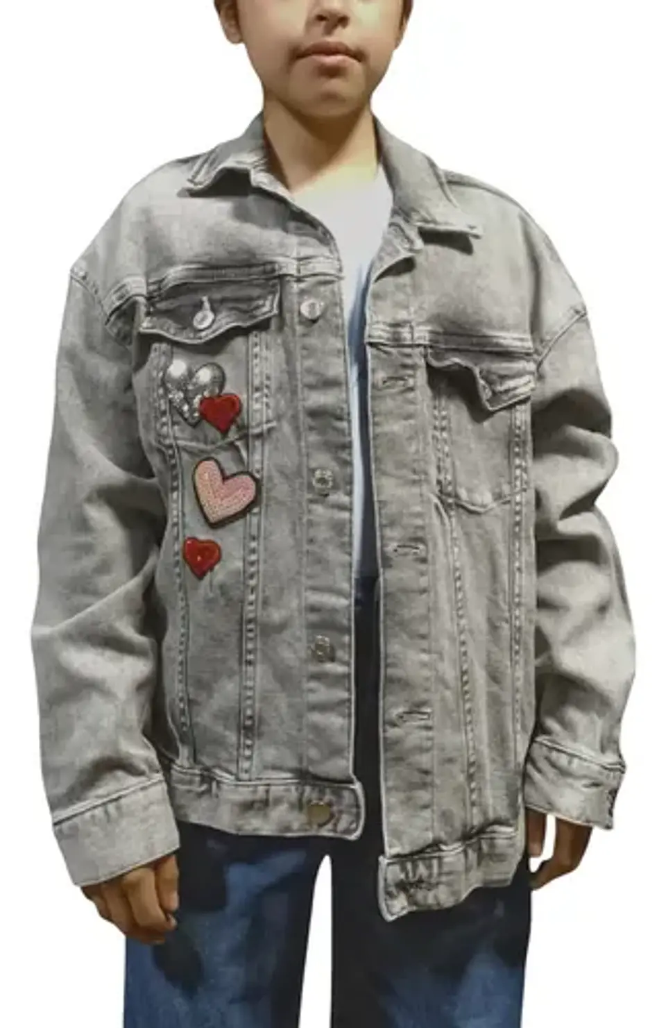 Chaqueta de Mezclilla con Parches de Lentejuelas H & M Talla 10-12 3