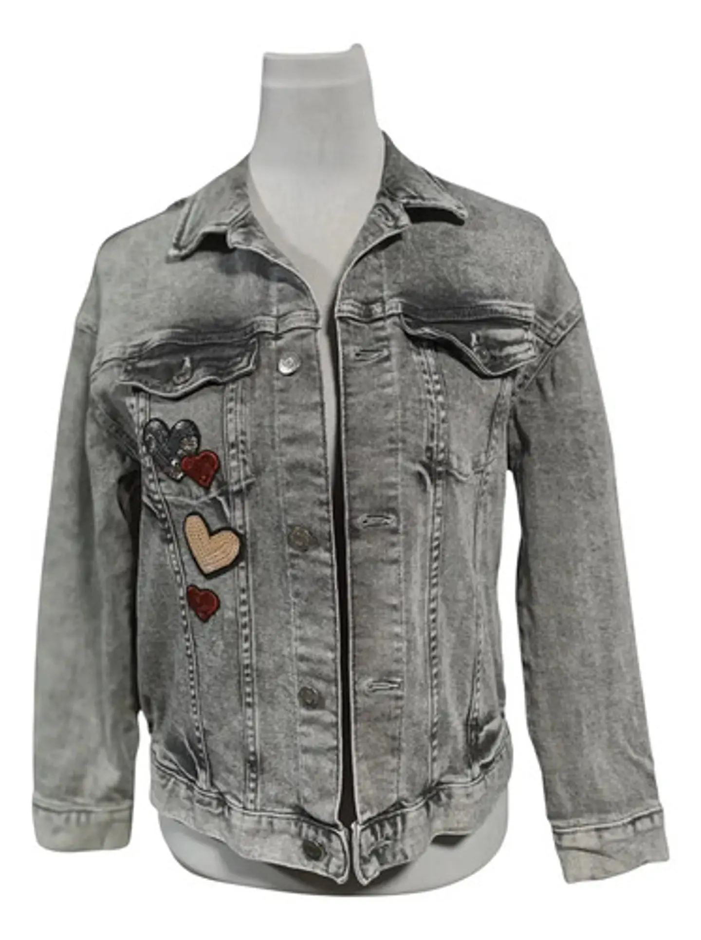 Chaqueta de Mezclilla con Parches de Lentejuelas H & M Talla 10-12 4