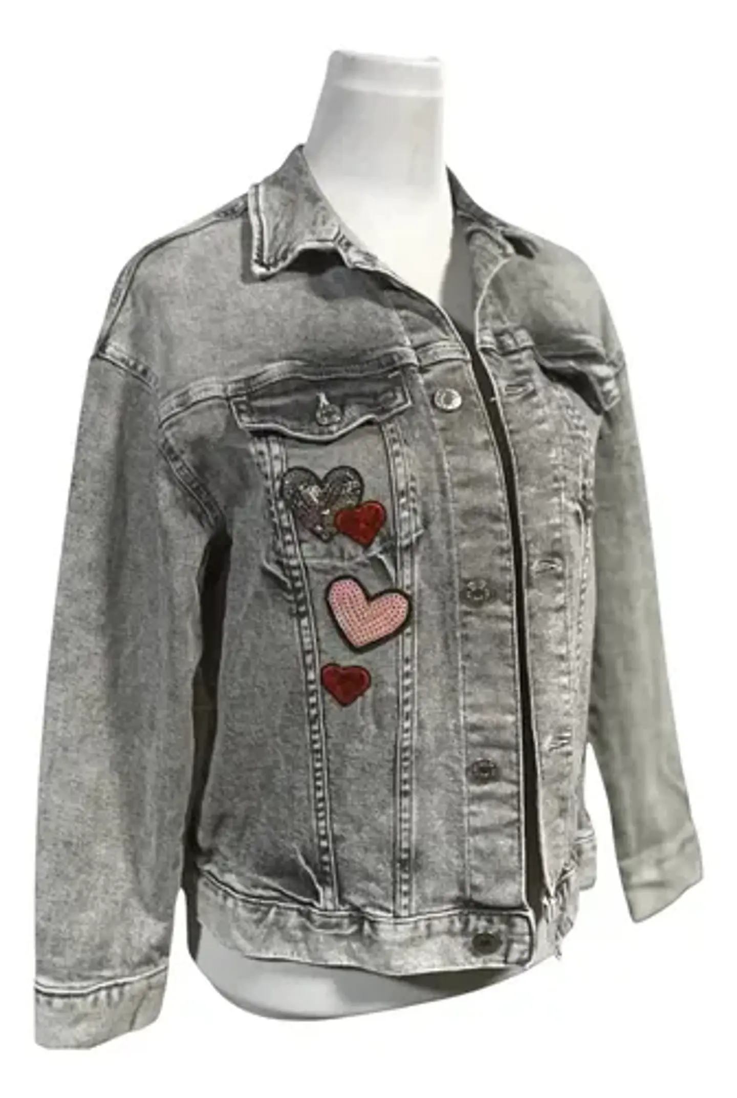 Chaqueta de Mezclilla con Parches de Lentejuelas H & M Talla 10-12 5