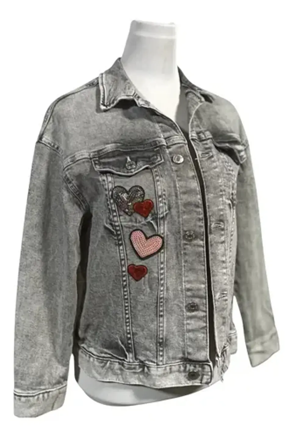 Chaqueta de Mezclilla con Parches de Lentejuelas H & M Talla 10-12 5