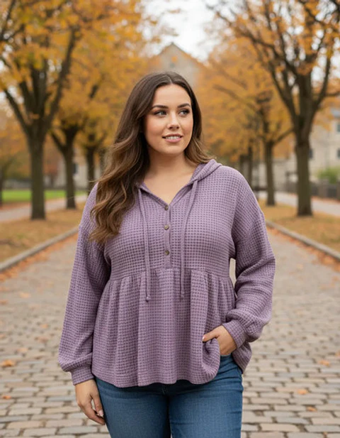 Top Manga Larga Con Capucha Peplum Talla Grande 2xl - 3xl