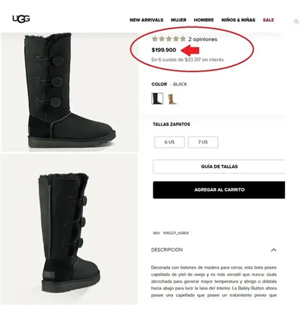 Bota UGG Bailey Button Triplet - Talla 35.5 10