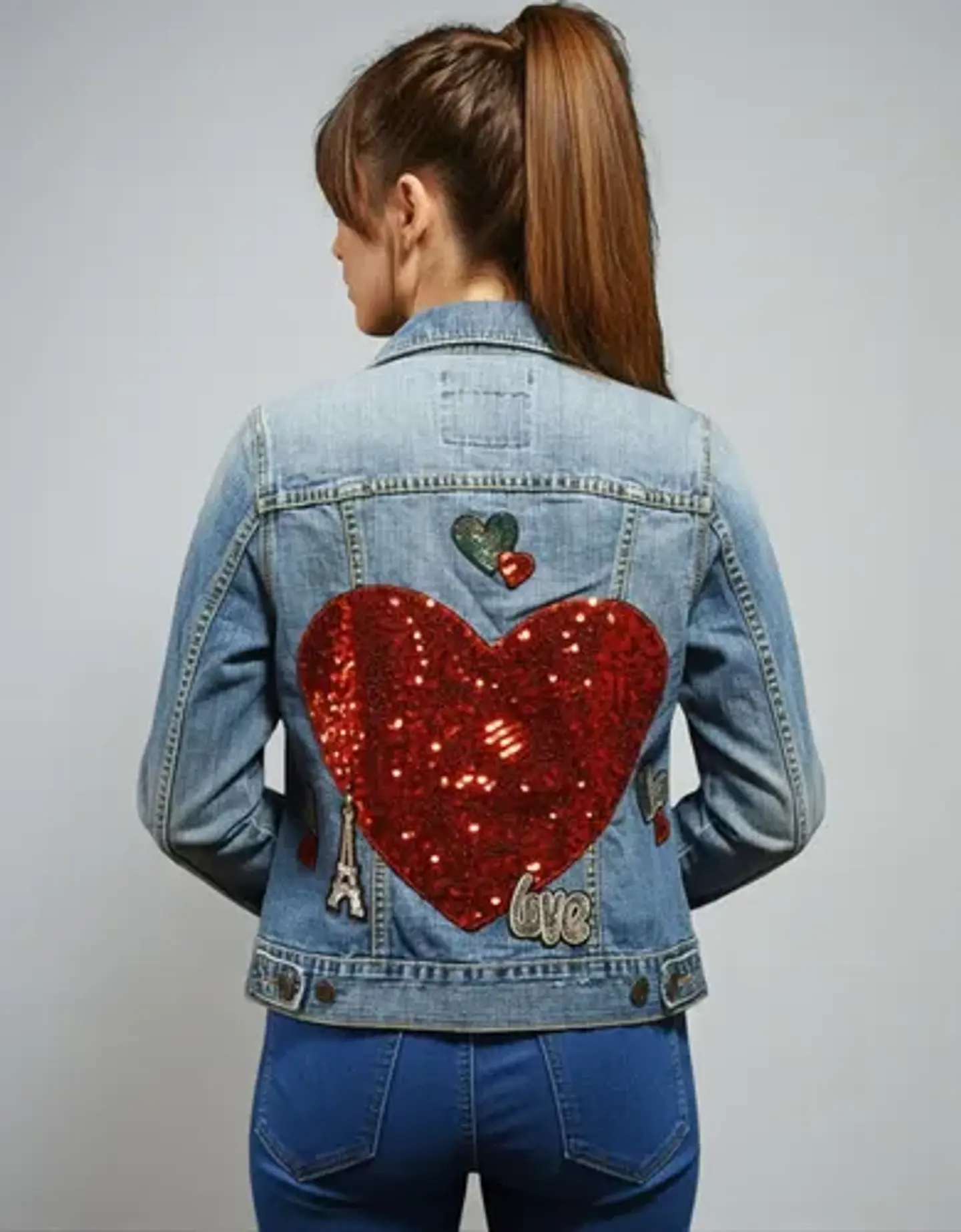 Chaqueta de Mezclilla con Parches de Lentejuelas - Talla S 1
