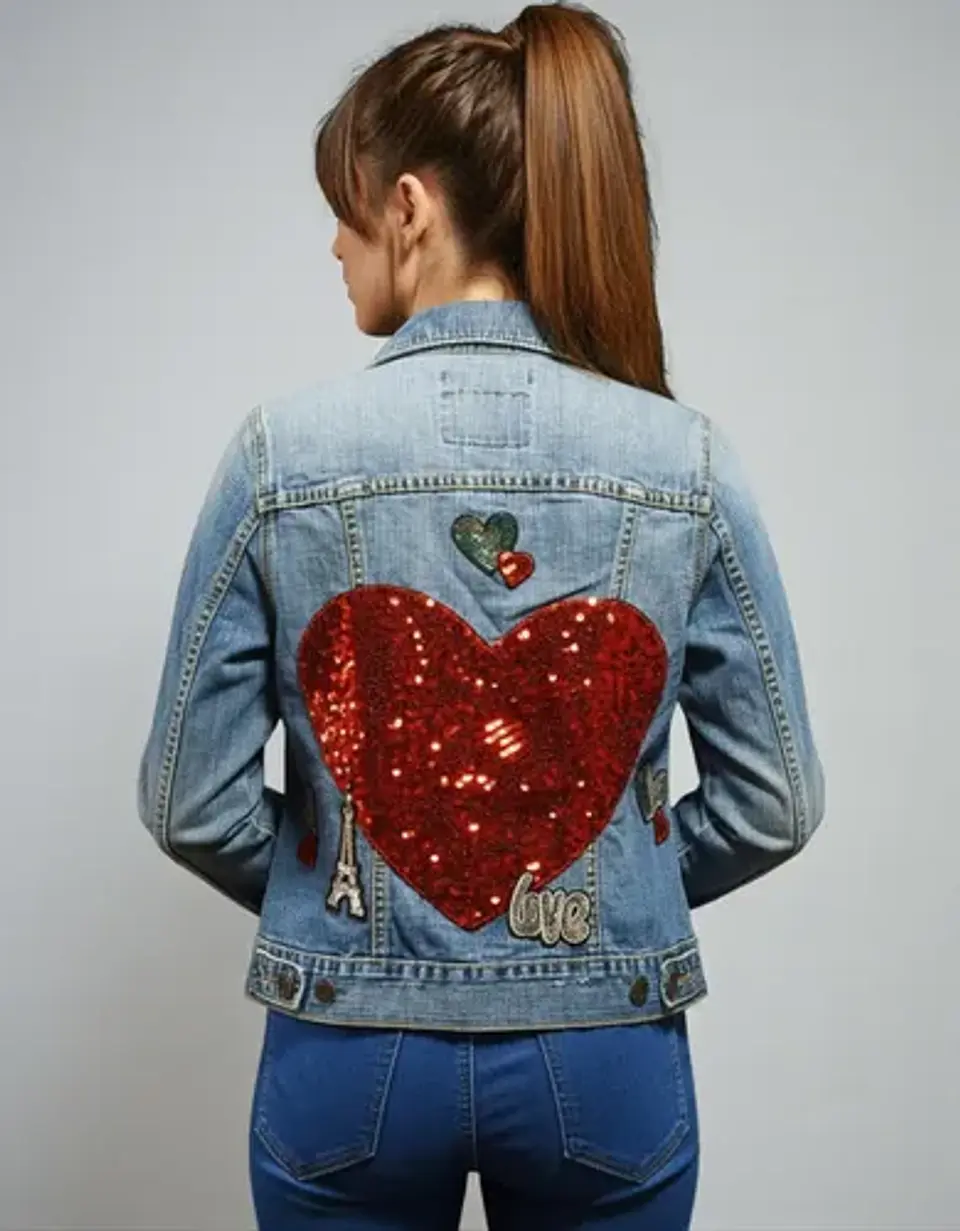 Chaqueta de Mezclilla con Parches de Lentejuelas - Talla S 1