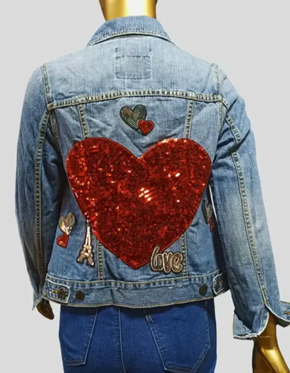 Chaqueta de Mezclilla con Parches de Lentejuelas - Talla S 3