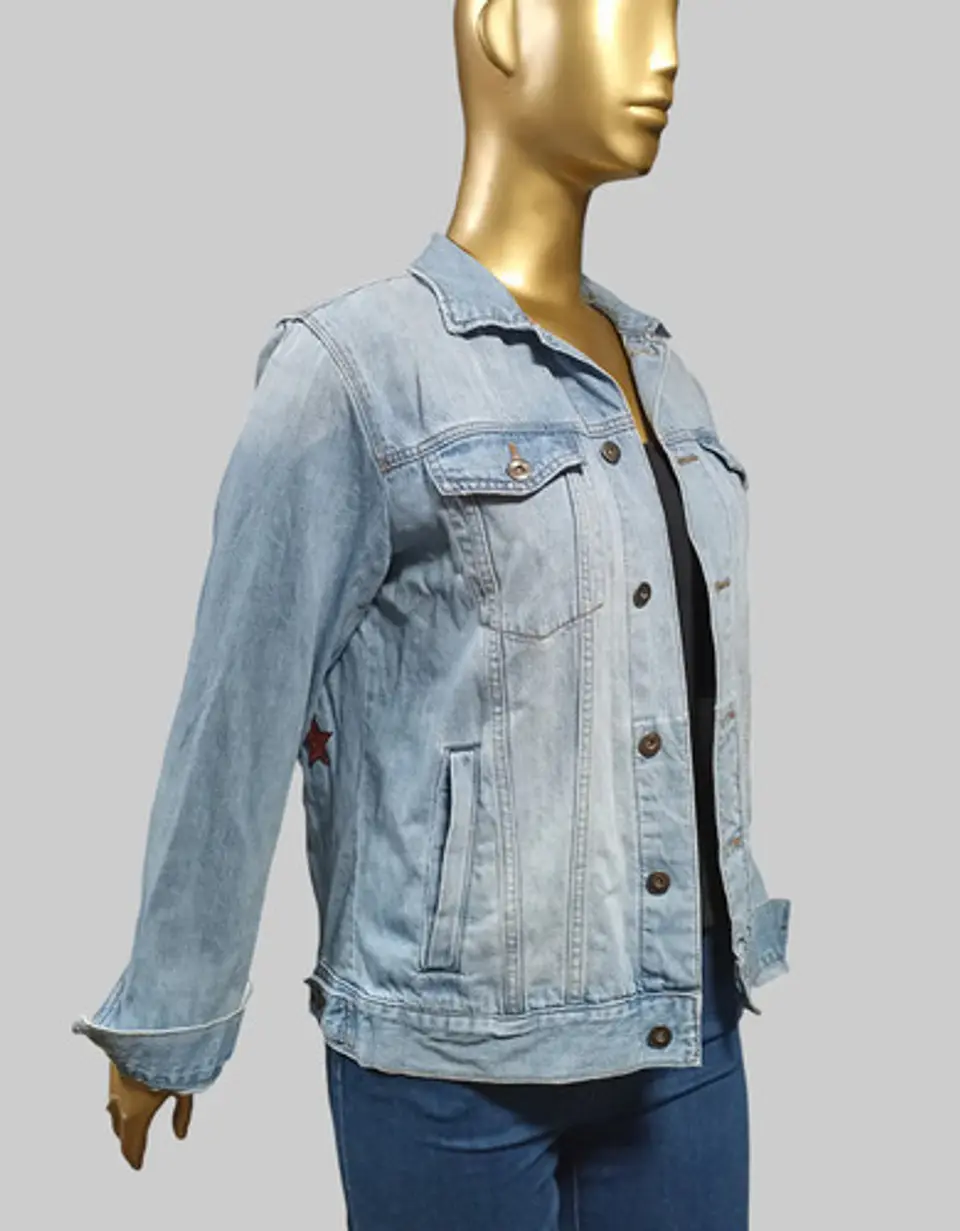 Chaqueta de Mezclilla Diseño Platillo Volador Lentejuelas - Talla M 5