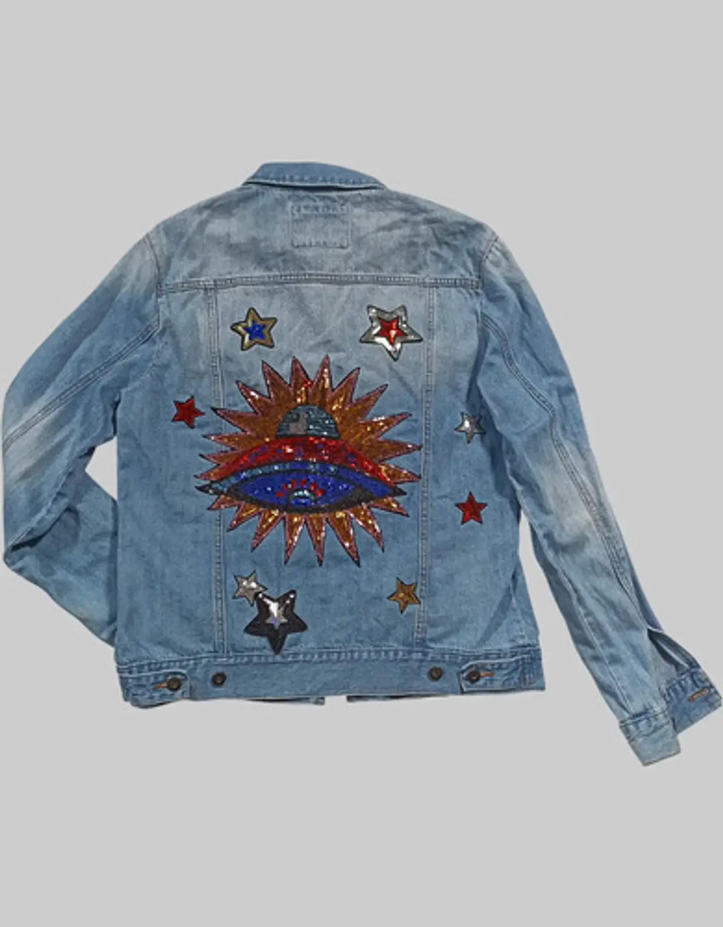 Chaqueta de Mezclilla Diseño Platillo Volador Lentejuelas - Talla M 3