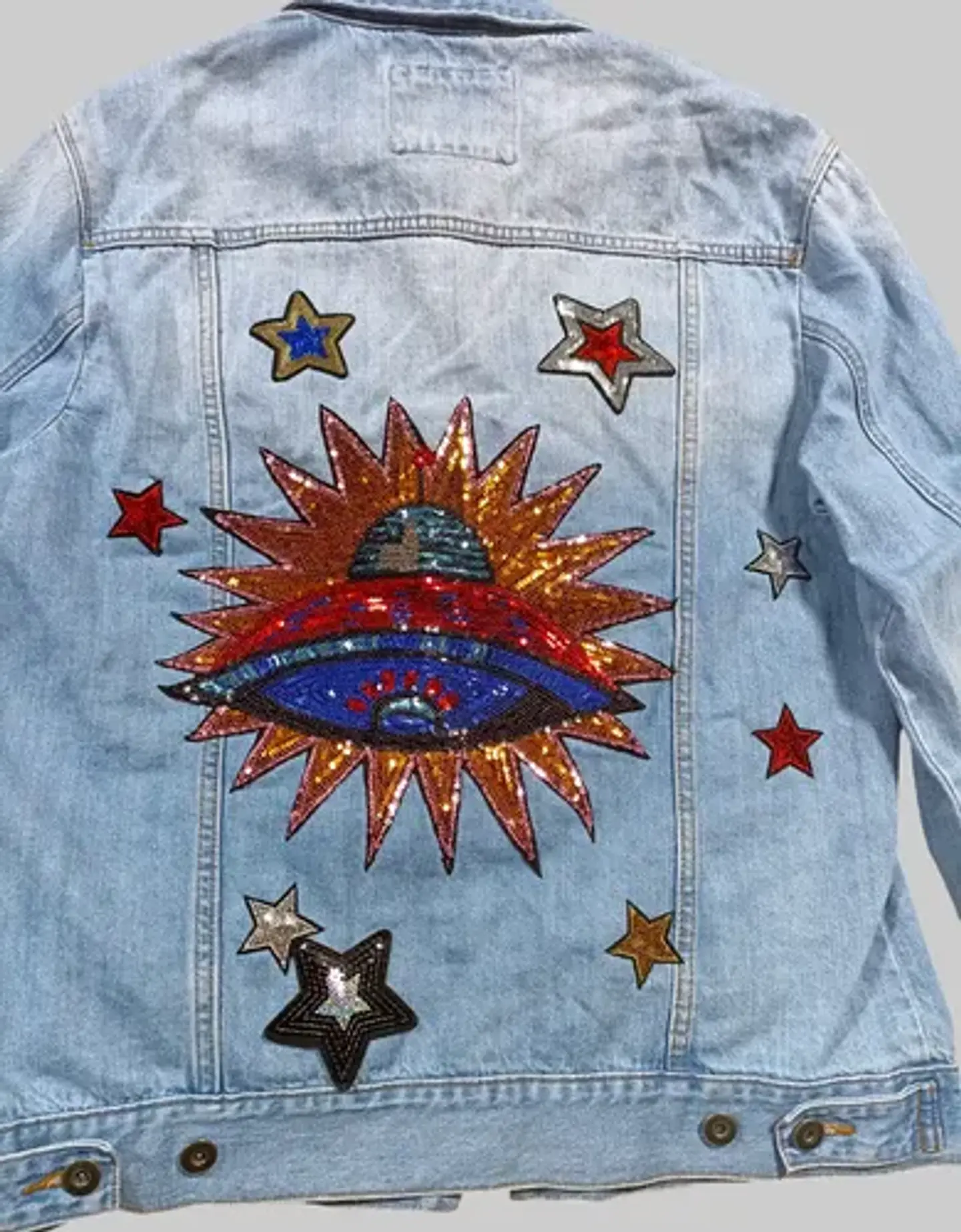 Chaqueta de Mezclilla Diseño Platillo Volador Lentejuelas - Talla M 6