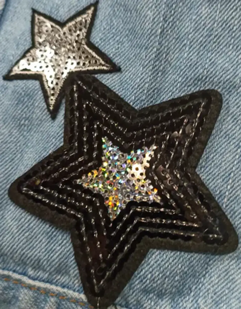 Chaqueta de Mezclilla Diseño Platillo Volador Lentejuelas - Talla M 7