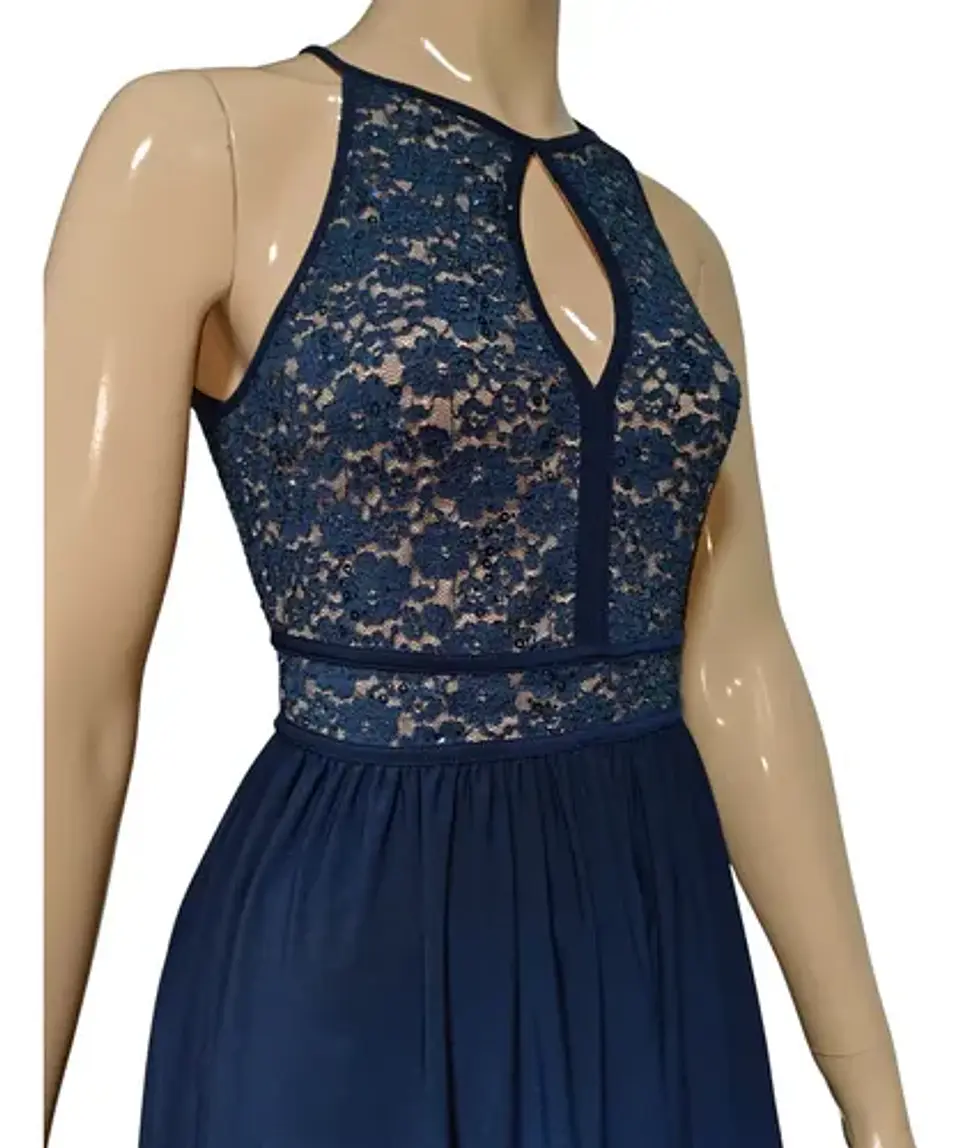 Vestido De Fiesta Azul Con Cuello Halter - Importado Talla S 5