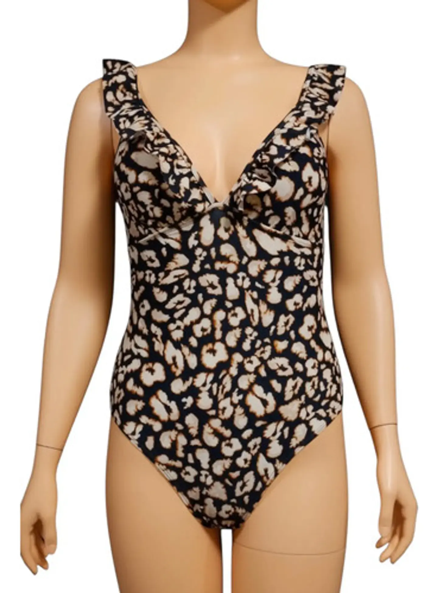 Traje De Baño Entero Animal Print Escote V Volados Talla M 3