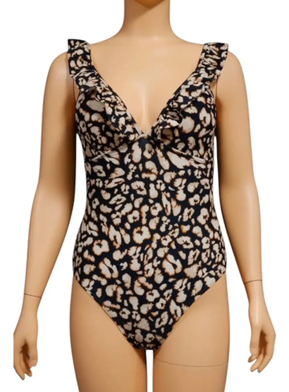 Traje De Baño Entero Animal Print Escote V Volados Talla M 3