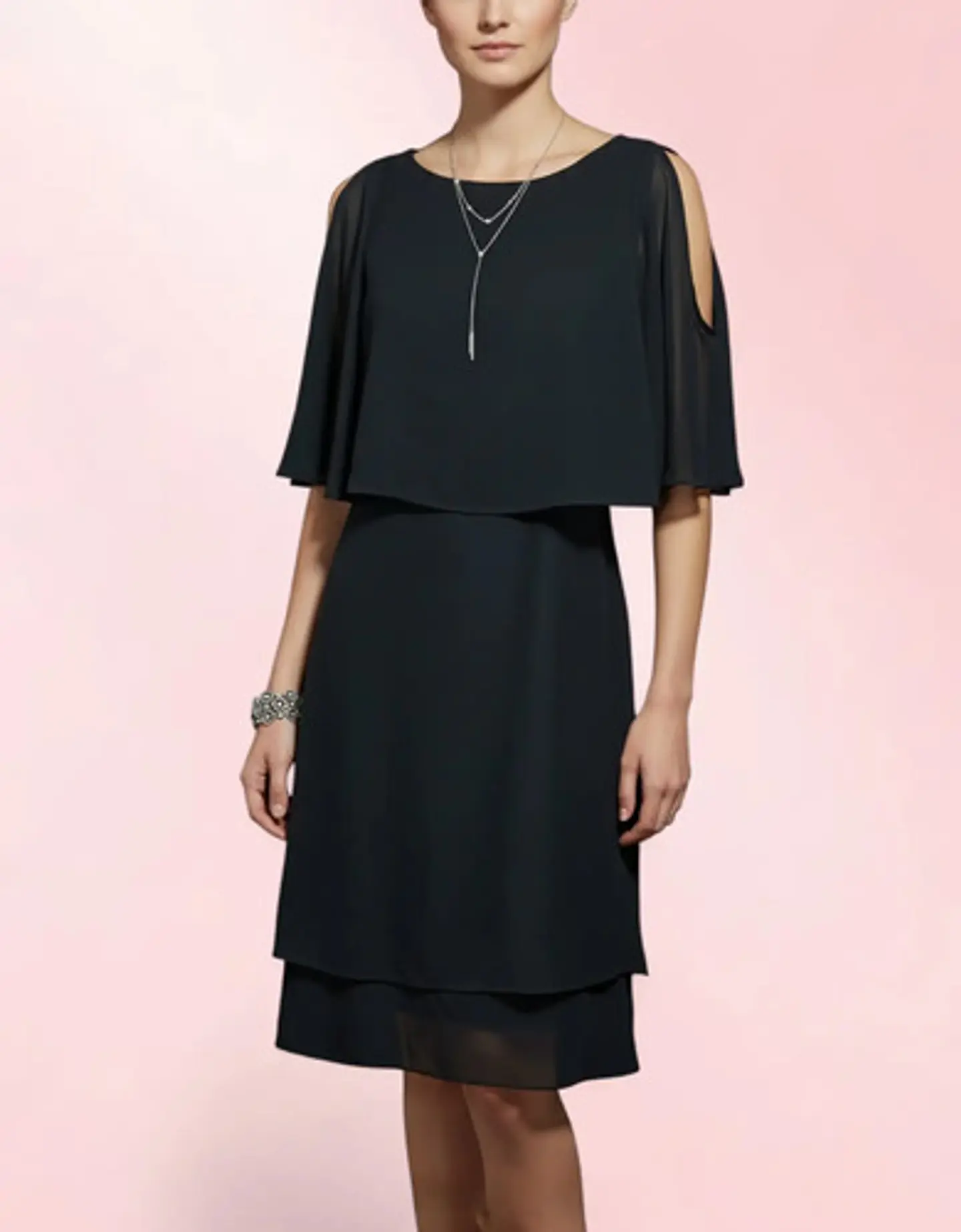 Vestido De Fiesta Negro De Gasa Con Capa Superior - Talla S 2