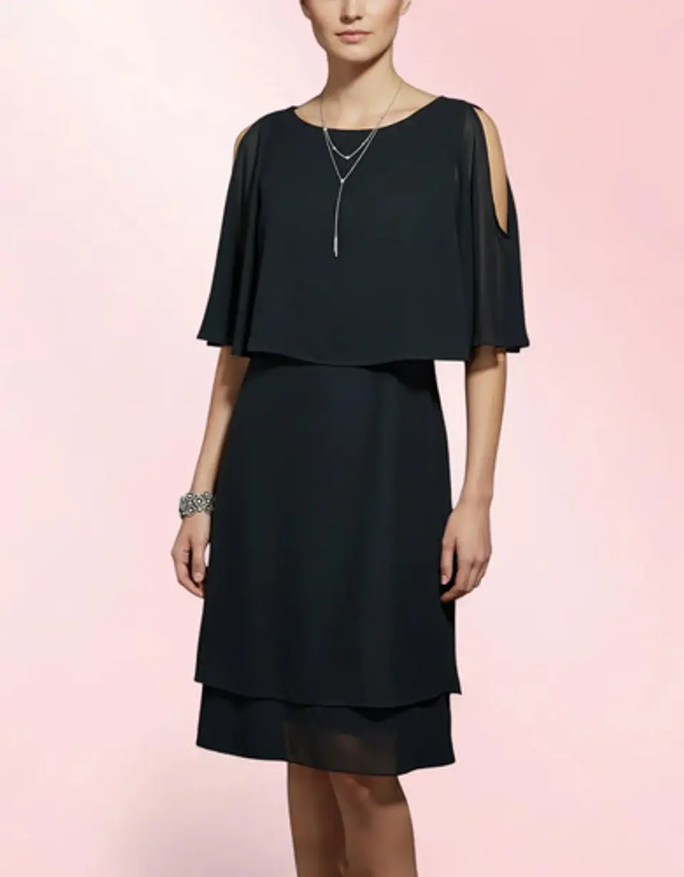 Vestido De Fiesta Negro De Gasa Con Capa Superior - Talla S 2
