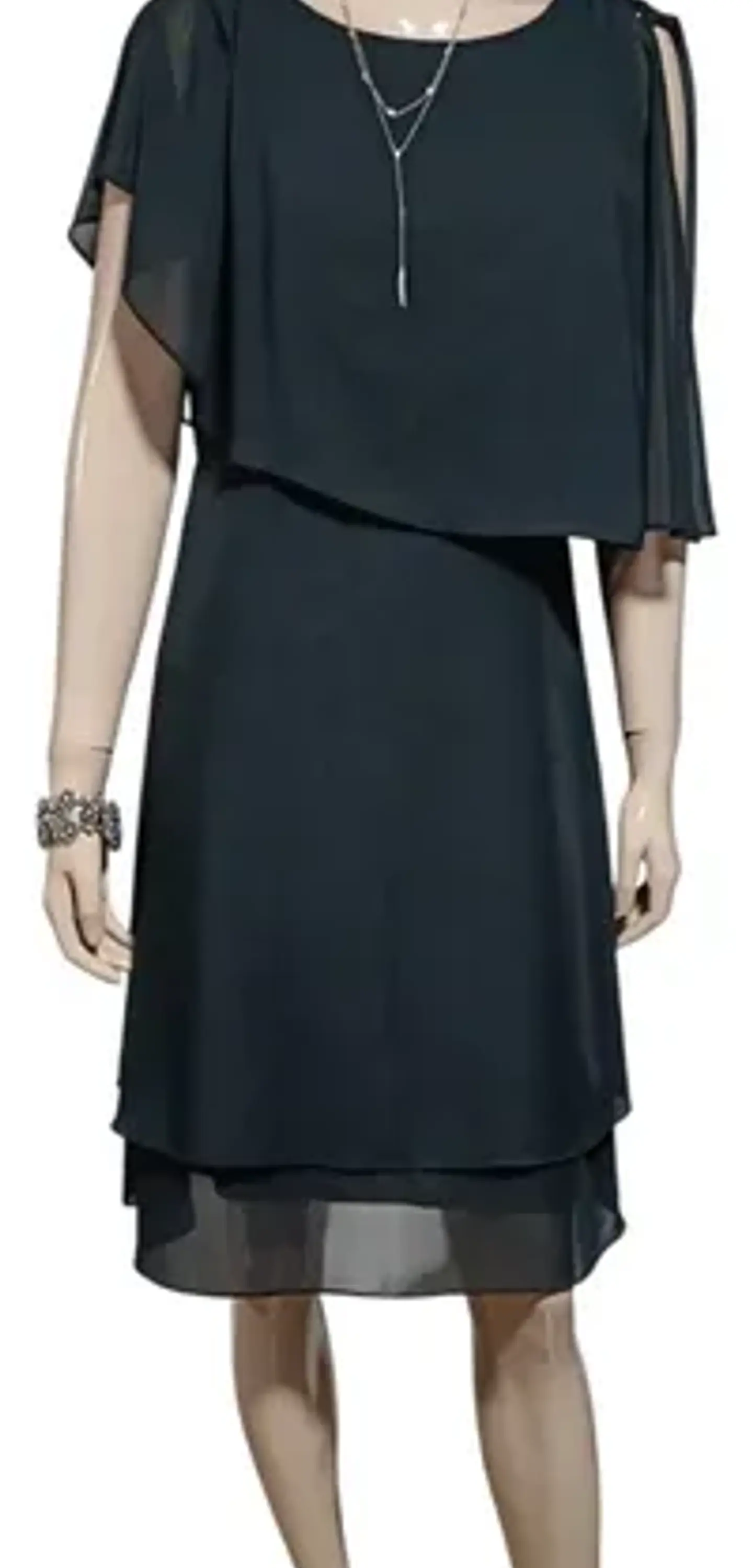 Vestido De Fiesta Negro De Gasa Con Capa Superior - Talla S 3