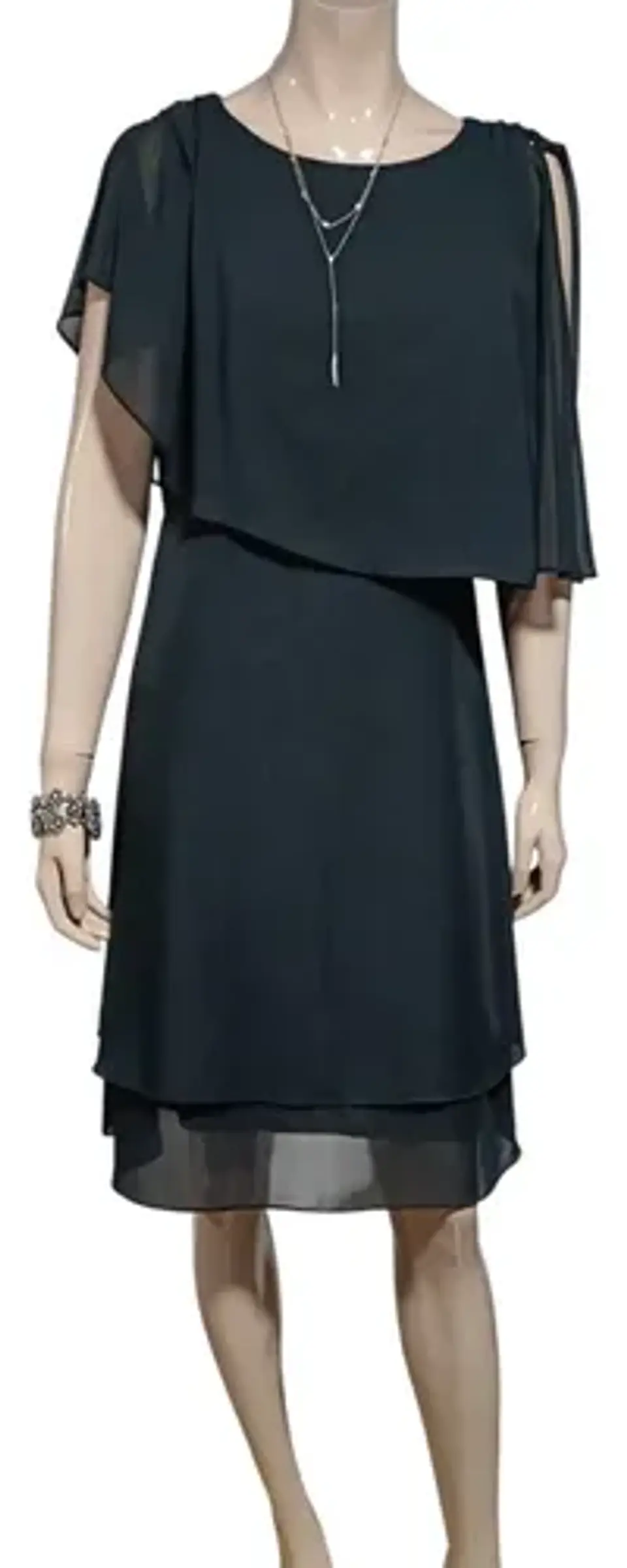 Vestido De Fiesta Negro De Gasa Con Capa Superior - Talla S 3